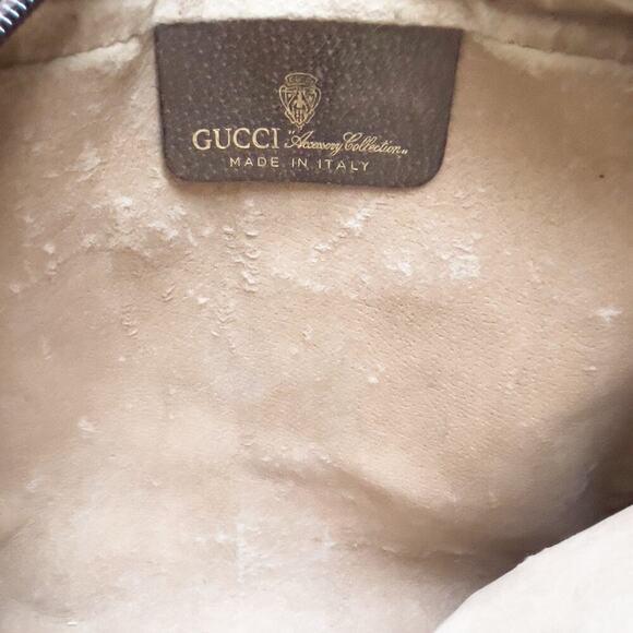 Vintage Gucci Bag Toiletry Clutch Brown GG Logo Tan Zip 80's - Picture 12 of 13